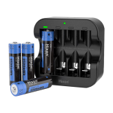 Hixon 4-Pack Lithium Oplaadbare AA Batterijen met Lader (1.5V Constant Voltage, 3500 mWh)